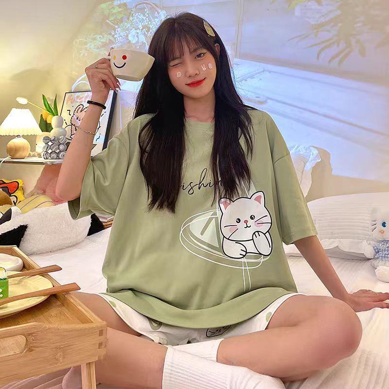 Đồ Ngủ Mùa Hè Cho Nữ, ngắn Tay, Quần Đùi, Ngoại Cỡ, Dáng Rộng Vừa Vặn, Thích Hợp Mặc Hàng Ngày, Bộ Đồ Mặc Nhà, Hàng Mới Về Năm 2025, Bán Chạy Tại Cửa Hàng 4