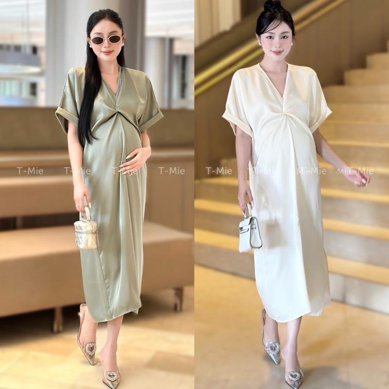 T-Mie | Váy Bầu Thiết Kế Cao Cấp Chất Lụa Cổ V Tay Dơi Sang Trọng Cho Nàng Diện Đi Tiệc, md5172 0