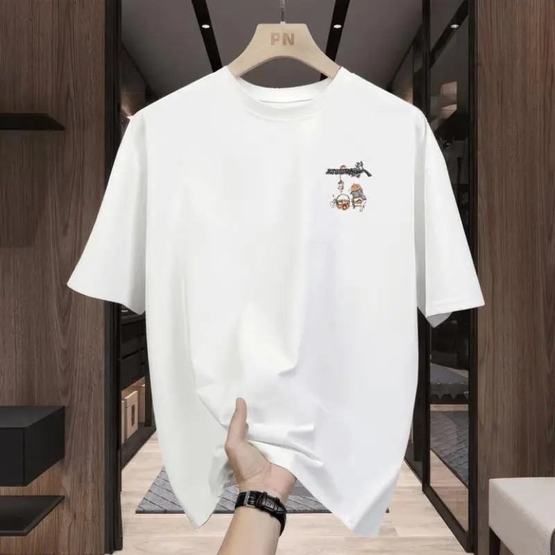 NEW Fashion Small Label Dicetak DIY Short Sleeve T-shirt Trendy Style 200g Heavy Cotton Men's and Women's Short Sleeve Fashion Essential Cartoon Animation T-shirt Bulat Combed Fit Kaos 0