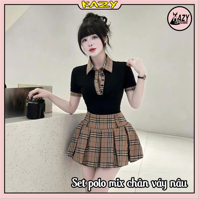 Set áo polo thun mix chân váy len dạ dày dặn ( kèm quần bảo hộ) phong cách hàn quốc xinh xắn S113 KAZYDRESS