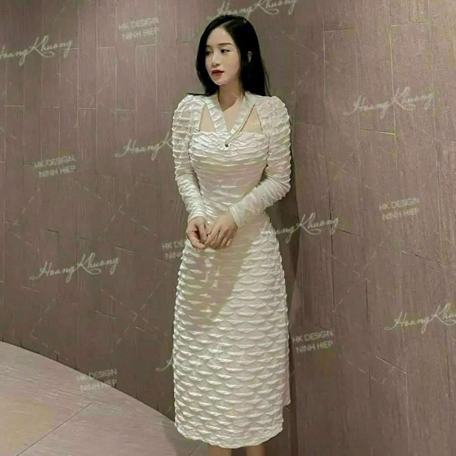 ĐẦM BODY DÁNG DÀI KÈM TAY DÀI XOẮN NƠ CỔ