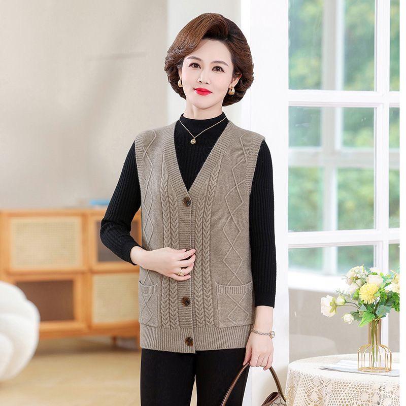  Áo khoác len gile trung niên  tặng bà tặng mẹ áo len sát nách nữ trung tuổi áo khoác len trung niên nữ cổ V kiểu dáng sang trọng 