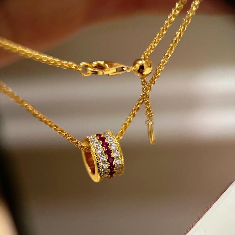 Product Introduction of Light Luxury High-Grade Mid-Ancient Style Color Inlaid Ruby Three-Row Drill Ring Necklace Fashion Luxury Elegant Outfit 0