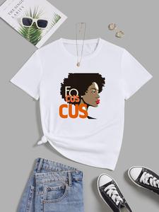 ImprinTee Women's Figure & Letter Print Round Neck Tee, Trendy Casual Short Sleeve Crew Neck T-shirt For Daily Wear, Ladies Summer Outfit