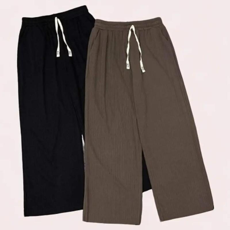 Quần ống suông, quần ống rộng, quần ống suông nữ vải tăm lạnh Pants Ống Loe Women Đen Voan