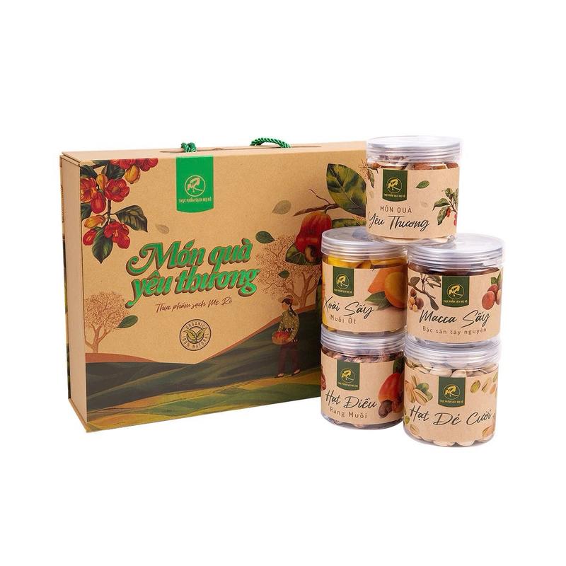 Sét quà Tết hộp Cao cấp 1.25kg hạt gồm hạt dẻ hạt điều macca xoài bánh hạt