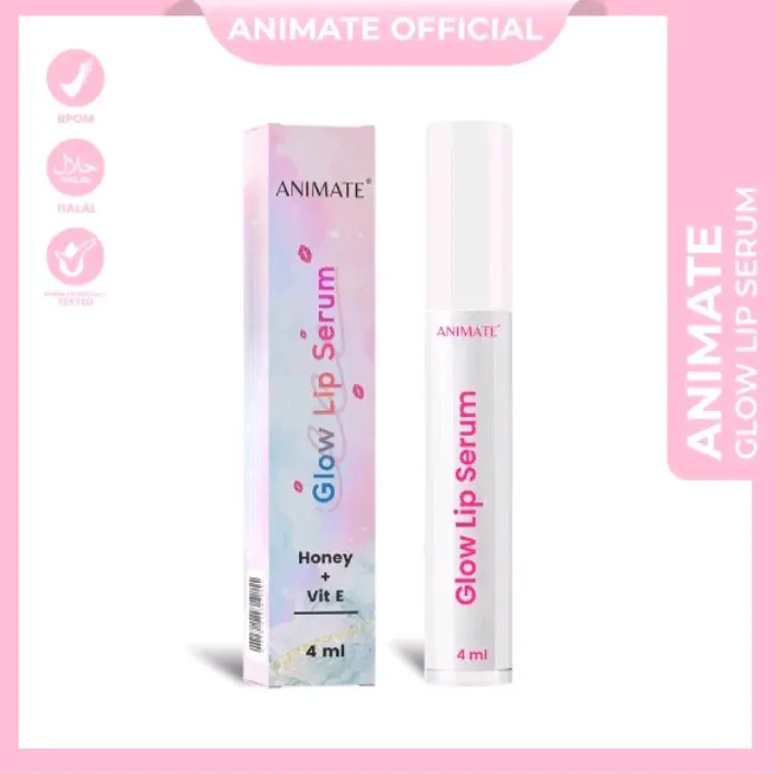 Animate Lip Glow Serum 4 ml dengan Vitamin E dan Honey Extract untuk Bibir Sehat Merona - Melembutkan, Kering, Mencerahkan, Pemerah Perawatan