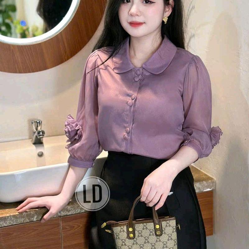 Áo sơmi công sở nữ cổ sen tay lỡ cuốn hoa hàng thiết kế chất đẹp Top Women Shirt 5