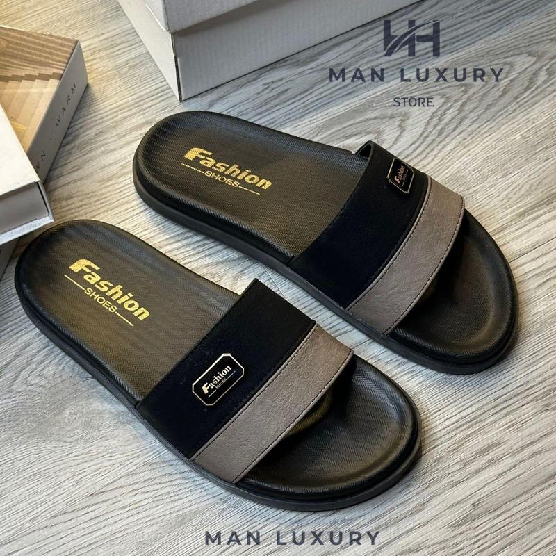 [Khâu Đế] Dép Nam Da sít nhăn Đen vá Nâu Cafe cao cấp mác Fashion Đế Kép 2 lớp Cao Hàng Đẹp Slipper Dép Lê Quai Ngang Đế Bằng Quai Ngang Đế Bằng dép  nam đẹp