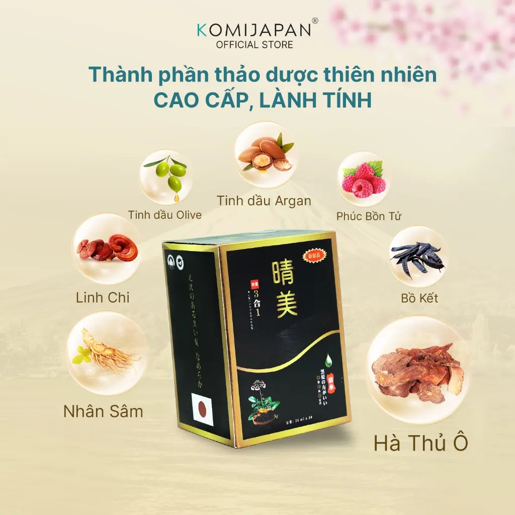 Gói dầu gội phủ bạc Komi Nhật Bản nhuộm tóc thảo dược màu cơ bản gói lẻ 25ml