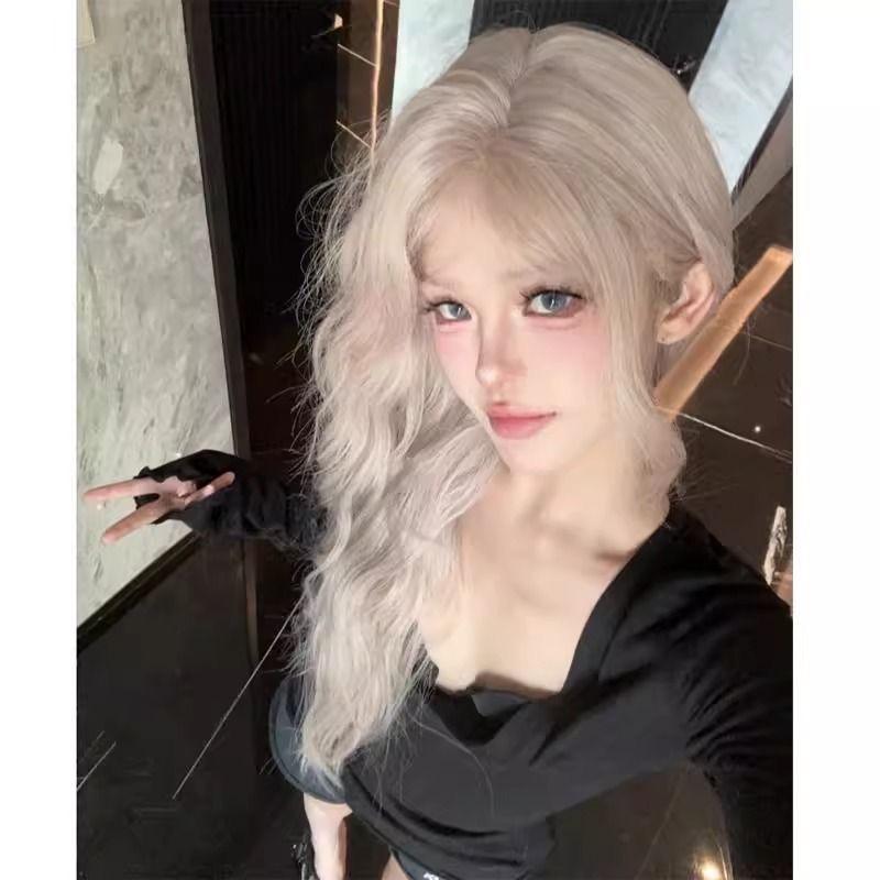 Artificial Scalp Lace Pink White Gold Net Red Fluffy Long Curly Wig for Women 2