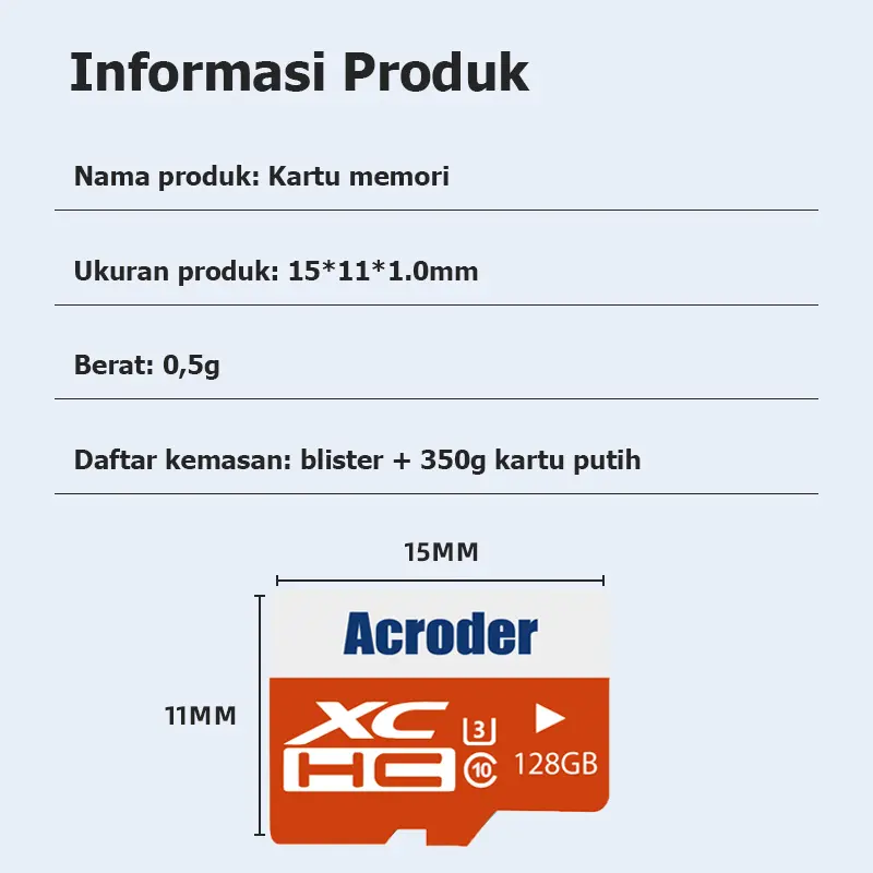 Acroder Memory Card 16/32/64/128GB Class 10/100 Mbps Micro SD Otg Storage 7