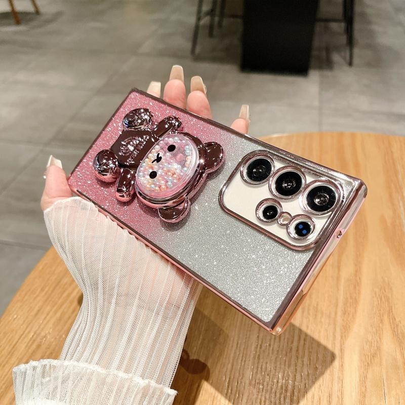 Product Introduction of Cute Bear Design Phone Case with Holder, Glitter Phone Protective Cover, Phone Accessory Compatible with Samsung Galaxy S24 Ultra S23 S22 Ultra, Protector, Smartphone, Cellphone 13