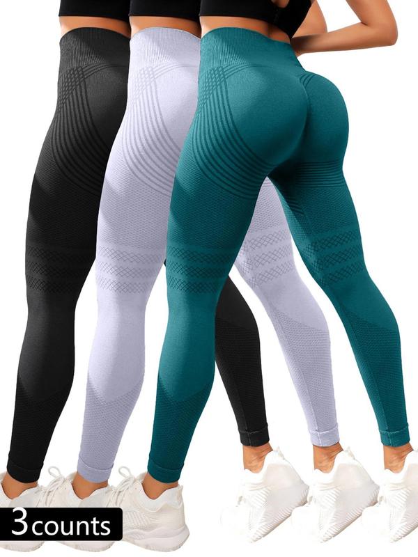 Women's Solid High Waist Sports Tummy Control Leggings, Casual High Stretch Seamless Yoga Leggings, Ladies Sportswear for Indoor Outdoor Wear, Gym Clothes, Ribbed Tight Fit Pants, Legging Fitness 6