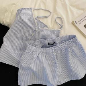 ชุดนอนเสื้อชั้นในสีชมพู สไตล์เกาหลี สำหรับผู้หญิง มีแผ่นรองหน้าอก เหมาะสำหรับฤดูร้อน มาใหม่ เหมาะสำหรับนักเรียนในหอพัก ชุดอยู่บ้าน