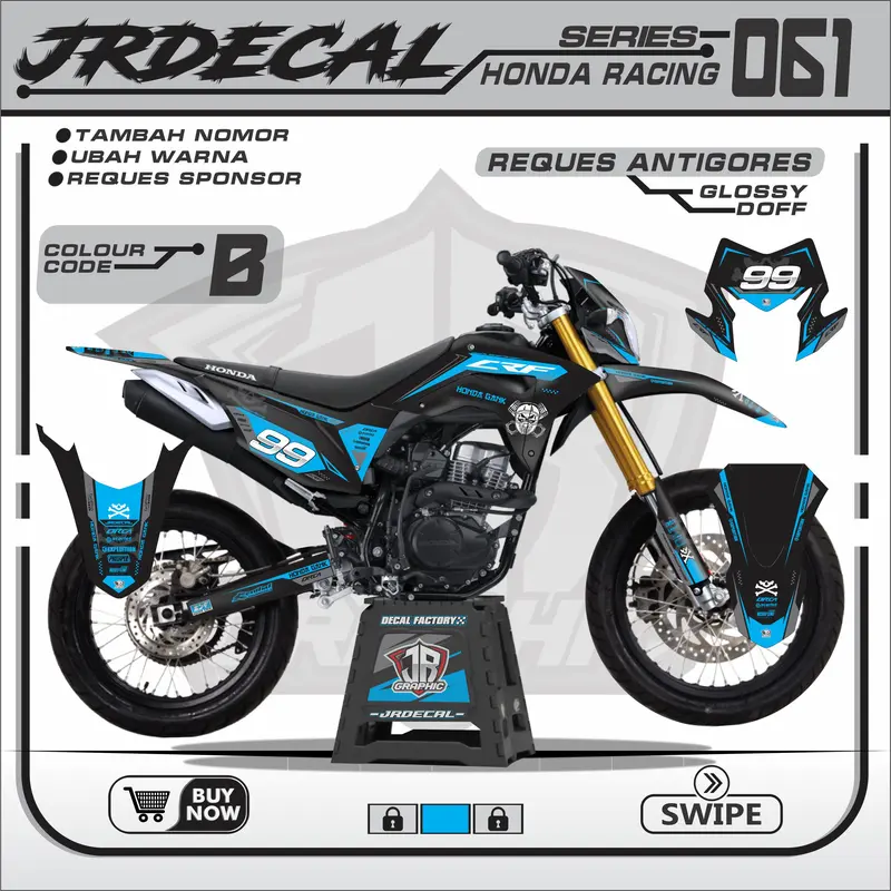 DECAL STIKER CRF 150L HITAM SUPERMOTO FULLBODY - DECAL STICKER CRF 150L CRFGANK HITAM  SIMPLE MINIMALIS KEREN TERBARU 061 Motor 2