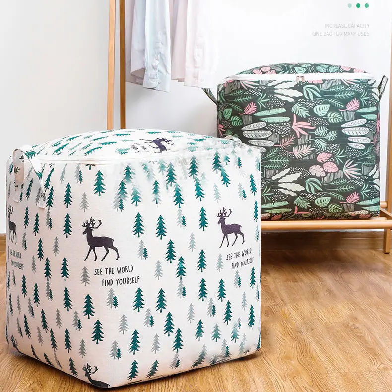 Túi đựng chăn màn quần áo giỏ vải canvas cớ lớn 100L túi đựng đồ đa năng gấp gọn tiện lợi có khóa kéo và tay xách H79 0