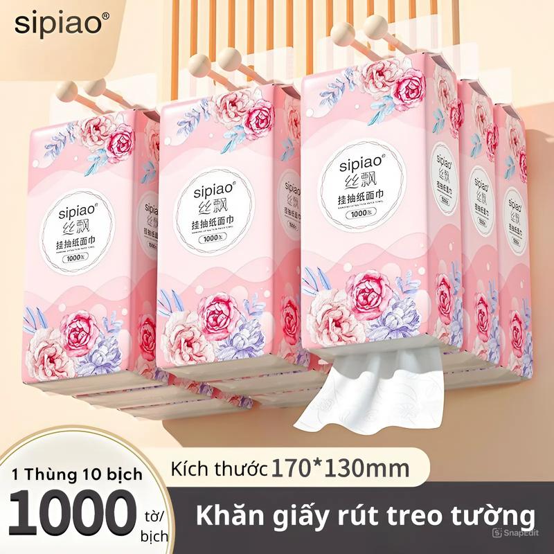 [Deal Hời] Thùng 10 Bịch Giấy Treo Đa Năng SIPIAO Hoa Hồng, Khăn Rút Treo Tường 4 Lớp, mỗi bịch 1000 tờ, làm từ bột tre mềm mại và dai (An toàn, tiện lợi) - Top Gia Dụng Hà Đông Giấy Vệ Sinh Đồng