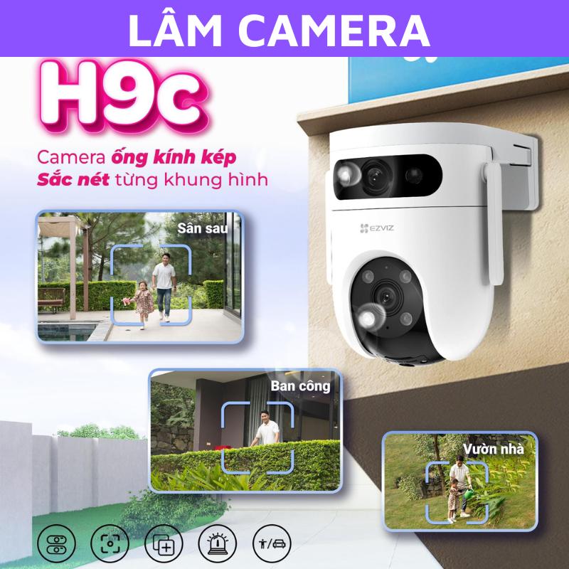 Camera wifi Ezviz ngoài trời 2 mắt kép H9c độ phân giải 10M Đàm thoại 2 chiều - Báo động chống trộm có loa đàm thoại 2 chiều đêm có màu chống nước chụp ảnh báo về máy Tại LÂM CAMERA