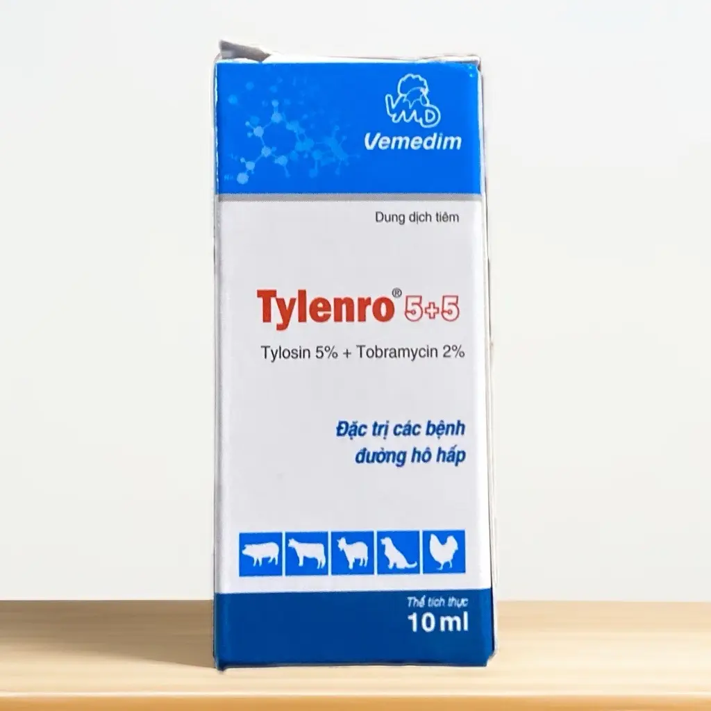 Tylenro 5+5 dung dịch tiêm 10ml trị các bệ.nh đường hô hấp cho gia cầm