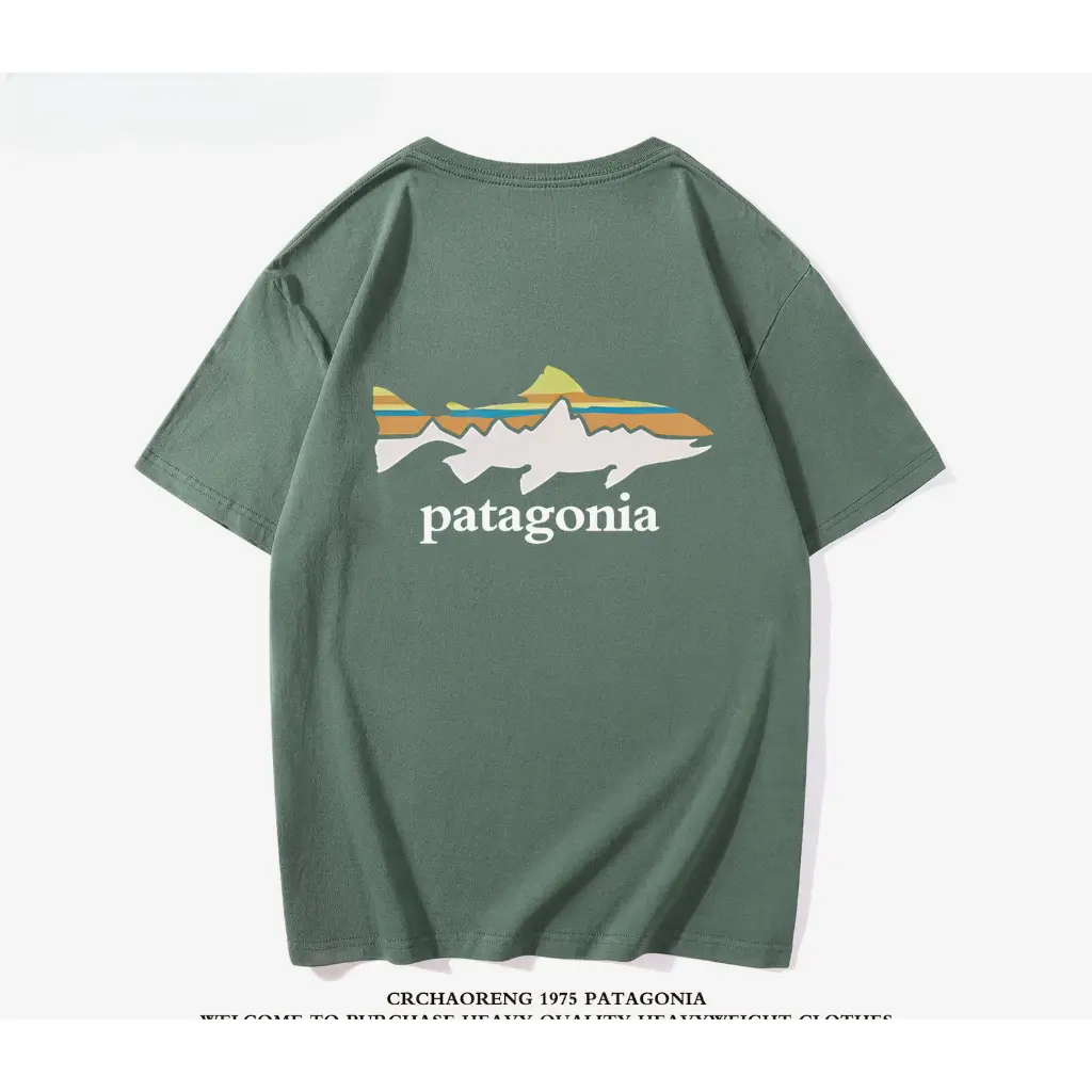 Patagonia Trout Pattern Printed Short Sleeve Unisex Trendy Versatile T-shirt Shan