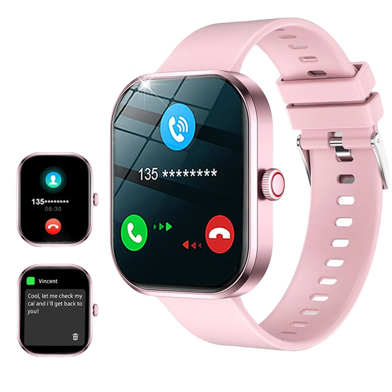Smart Watch with Wireless Calling/Dial, Multiple Sport Mode, Calling Reminder and Rejection, Sms Reminder, Custom Wallpaper, Smart & Wearable Devices for iPhone/Andriod, Digital, Portable, Pink
