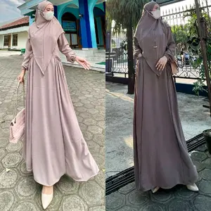 Gamis Set Hijab Amira Bahan Crinkle Airflow Adem Dan Tidak Nerawang Kerudung Bergo Kain Muslim Panjang Rempel
