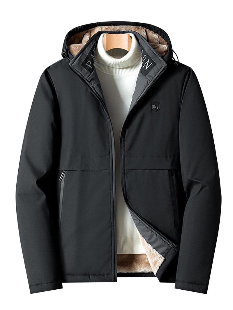 Product Introduction of Men's Solid Thermal Lined Zip Up Heated Jacket with Detachable Hood, Zipper Pockets Long Sleeve Coat Outerwear for Winter, Jackets for Men, Men's Clothing, Workwear Jacket Menswear Tops Underwear Hoodie Human Bestie Beige Casual Gamis 9