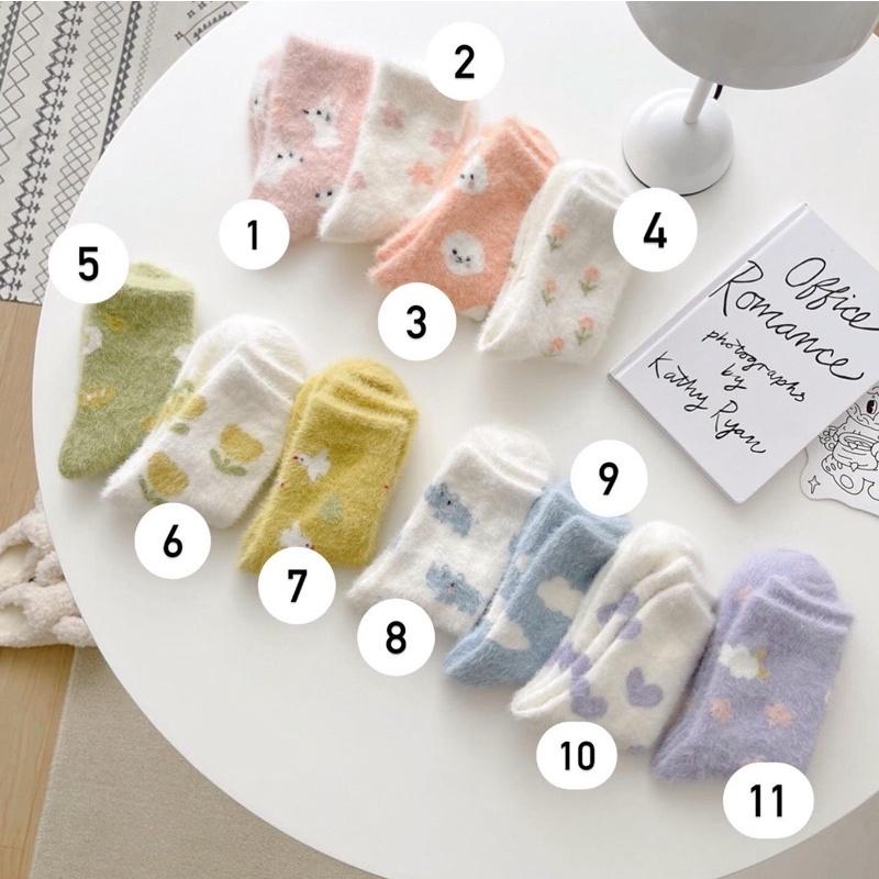   Set 6  Đôi tất lông thỏ cổ cao dày dặn thoáng khí giữ ấm tốt họa tiết hoa thỏ dễ thương  GDQT  T01 Women Nữ 