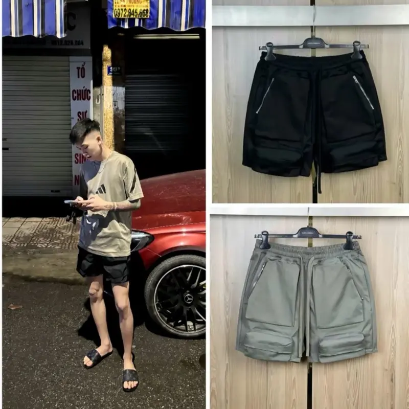 Quần Short AD068 Chất Liệu Kaki Dày Dặn Hoạ Tiết Mix Túi Hộp Phối Khoá Thời Trang Nam
