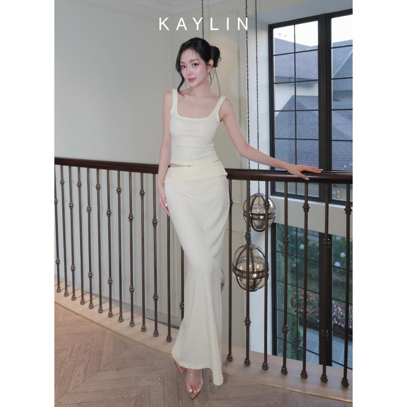 Set Chân Váy Suông Dài KAYLIN Phối Áo Ba lỗ cotton thun mỏng nhẹ co giản phong cách - N2453 Nữ Women Croptop