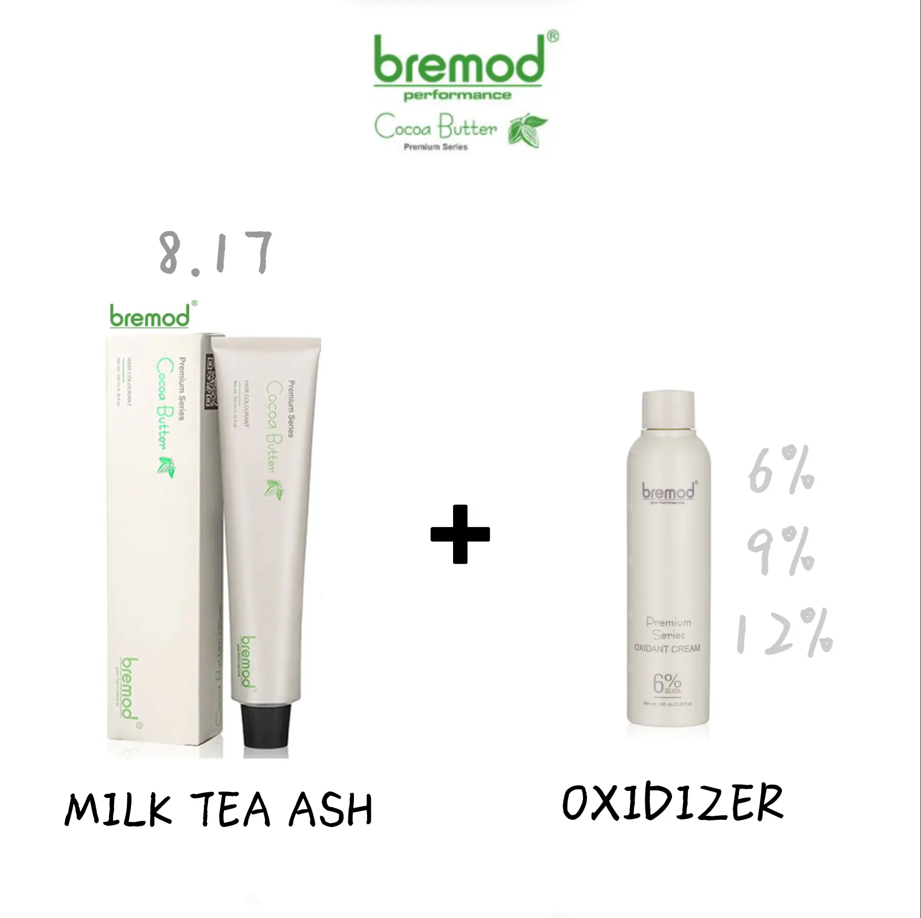 Bremod Premium MILK TEA ASH BUNDLE 8.17 (HAIR COLORANT/HAIR DYE WITH OXIDIZING CREAM)