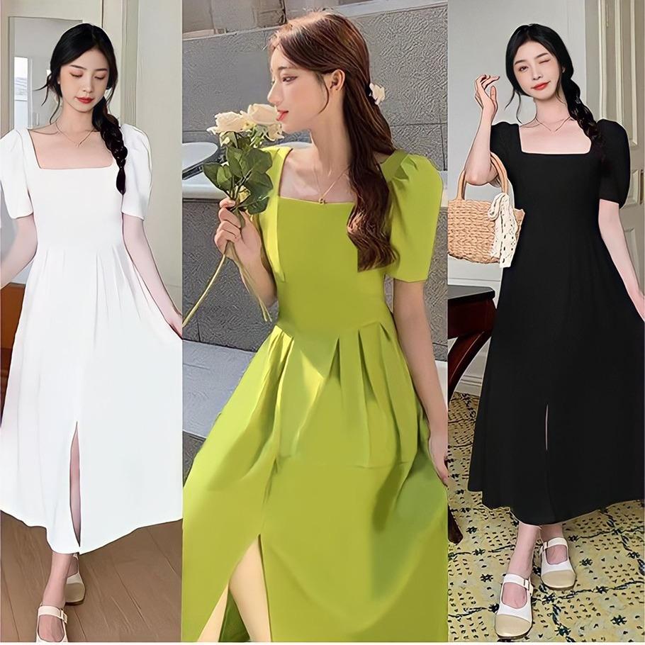 [Xả Kho] Thời Trang Bigsize Váy Dự Tiệc Cổ Vuông Cao Cấp Cho Các Nàng 50 - 100Kg Nữ Cotton Dress Đầm Women Voan Đen - A.1016