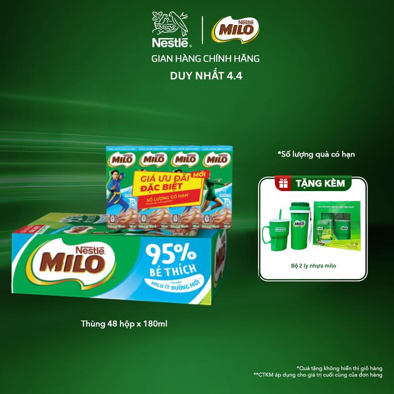 Nestlé VN Sữa lúa mạch Nestlé MILO ít đường thùng 48 hộp x 180ml (12x4x180ml)-ST