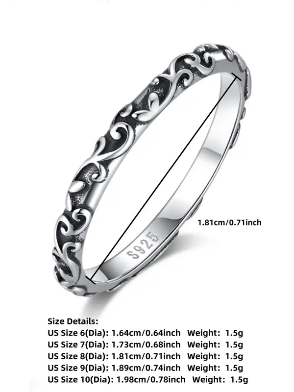 S925 Sterling Silver Vintage Style Ring, Fashion Jewelry Accessories for Men & Women for Party, Daily Clothing Decor, Trendy All-match & Exquisite Jewelry for Birthday Gift 1