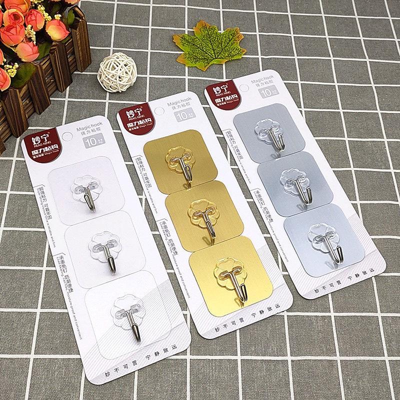 Vỉ 3 Móc Dán Tường Siêu Chắc Phủ Vàng & Bạc mẫu mới 2023