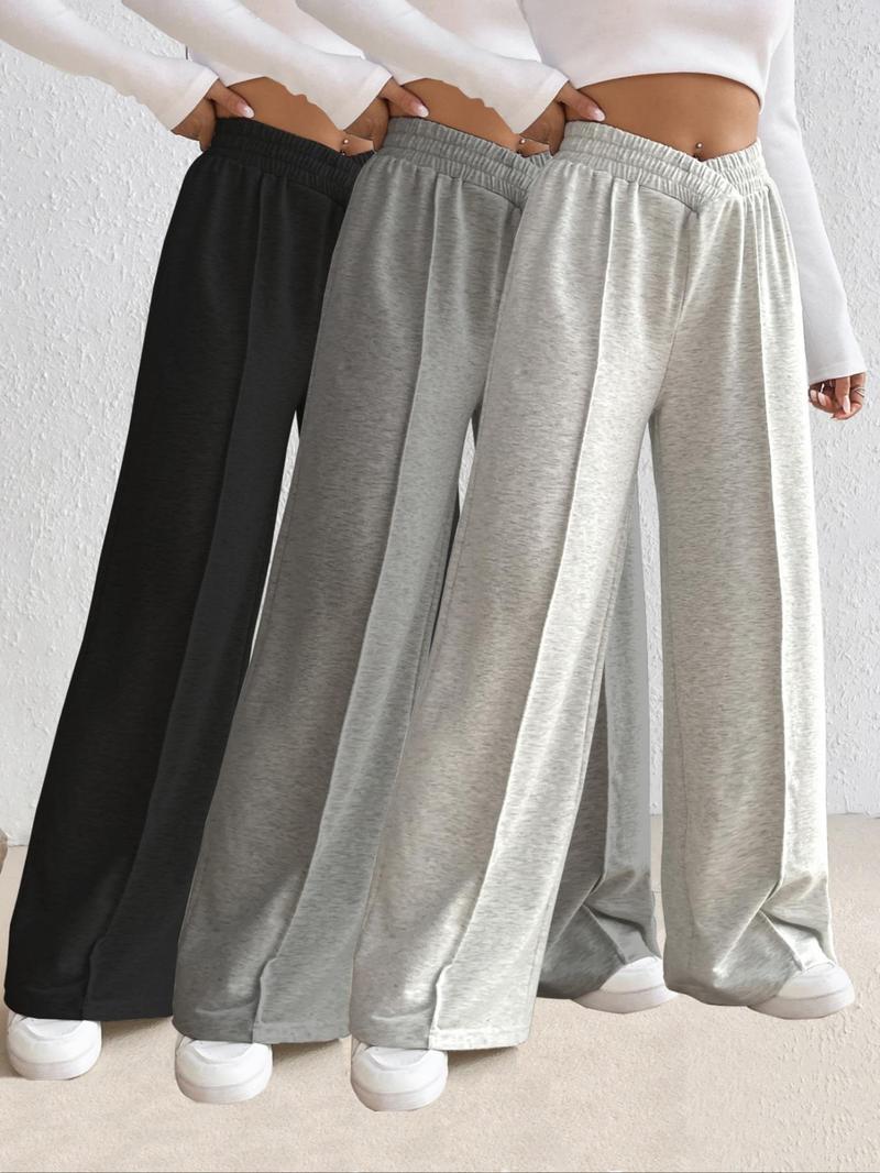 Product Introduction of Women's Solid Color Elastic Waist Wide Leg Sweatpants, Chic Casual Comfy Trousers for Daily Wear, Ladies Bottoms for All Seasons, Baggy Pants 1
