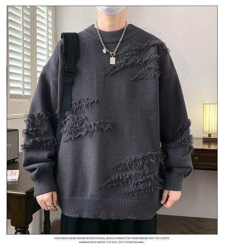 Product Introduction of Personality round Neck Sweater Autumn and Winter Fashion Brand Pu Shuai Loose Sweater Men's Japanese-Style Retro Lazy Sweater Coat Menswear Knitwear Tops Longsleeve Crewneck Beige Plain Lingerie 14