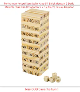 Permainan Kecerdikan Stako Kayu 54 Balok dengan 2 Dadu Melatih Otak dan Kesabaran 5 x 5 x 16 cm Sesuai Gambar
