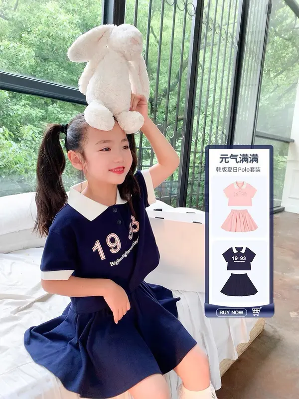 G03. Set áo croptop kèm chân váy xếp ly phong cách hàn quốc xinh cho bé 1
