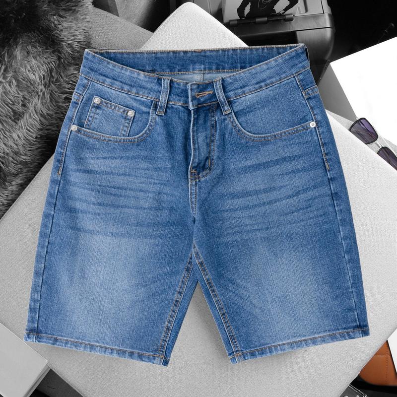 Quần short jean Nam ống rộng vãi coton co giãn nhẹ XANH SÁNG VỪA 03 Pants Có Túi