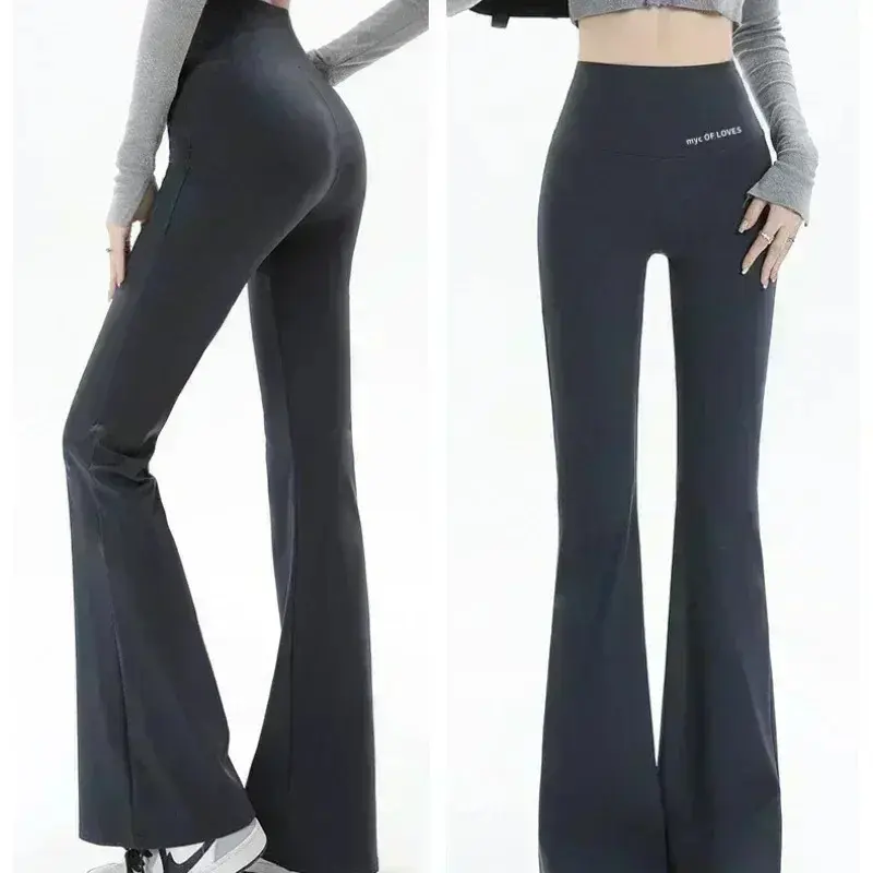 Women Bell-Bottom Pants Leggings High Waist Wide Leg Yoga Pants Seamless Fitness Sports Tights Gym Sports Trousers Casual Slim Clothing Drape Slightly Flared