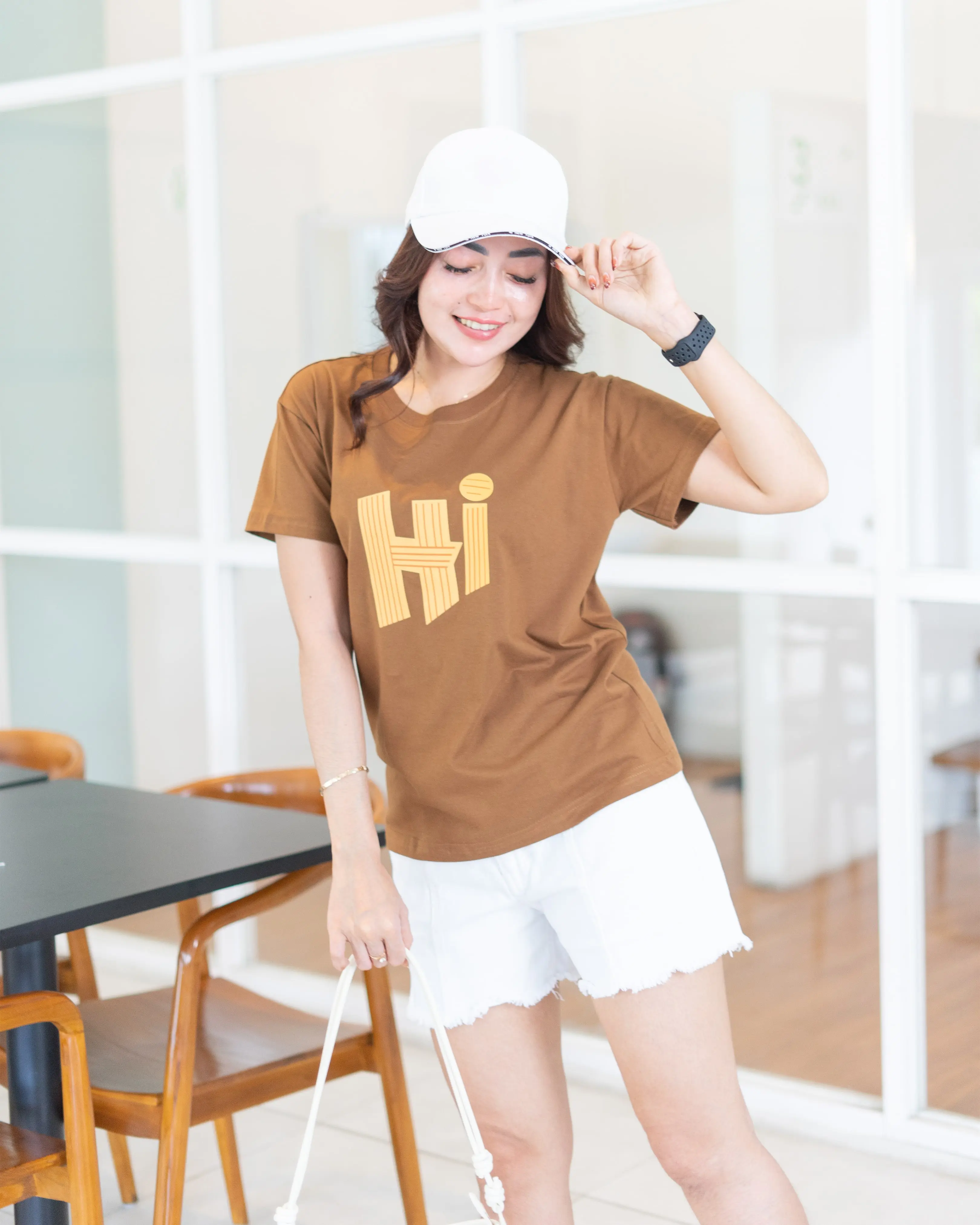 MOTIF HI 1 - KAOS OVERSIZE WANITA WITH SAY HI Tshirt COTTON COMBED BAJU KAOS LERIST Atasan Katun