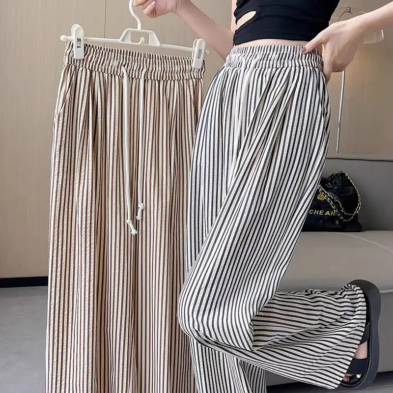 Combo 2 Quần kẻ sọc nữ ống rộng cạp cao chất đũi mềm mát. Women 0