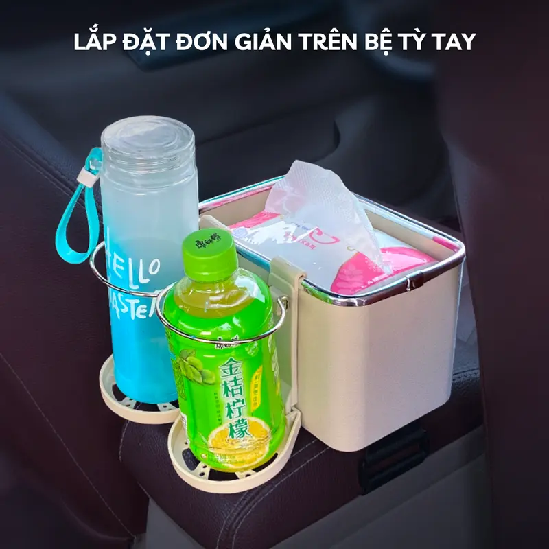 Hộp Đựng Khăn Giấy Kết Hợp Giá Để Cốc Ô TÔ Đa Năng, Hộp Chứa Đồ Bệ Tỳ Tay Xe Hơi; Phụ Tùng Nội Thất Ô Tô 2