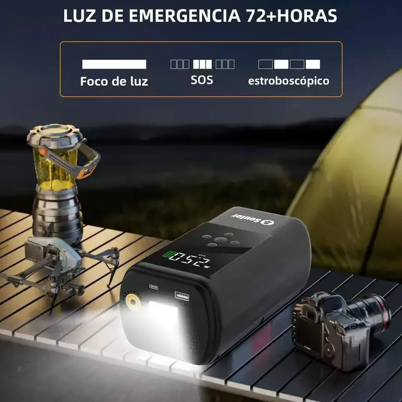 Soulor Arrancador de batería 5 en 1, arrancador de coche de 1000 A/2000 A con bomba de aire de 150 PSI, inflador y desinflador digital de neumáticos, cargador portátil de batería para coche con puerto USB y luz LED para vehículos de gasolina, mante - Foto 4