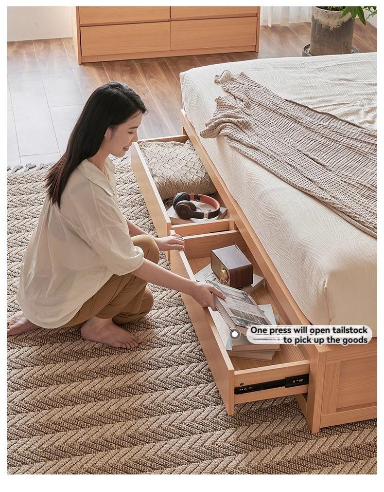 Product Introduction of [Pre Order] Pocket furniture, wooden wood, high air pressure box, storage bed, small-sized master bedroom, double bed, piano key, soft backrest box bed 24