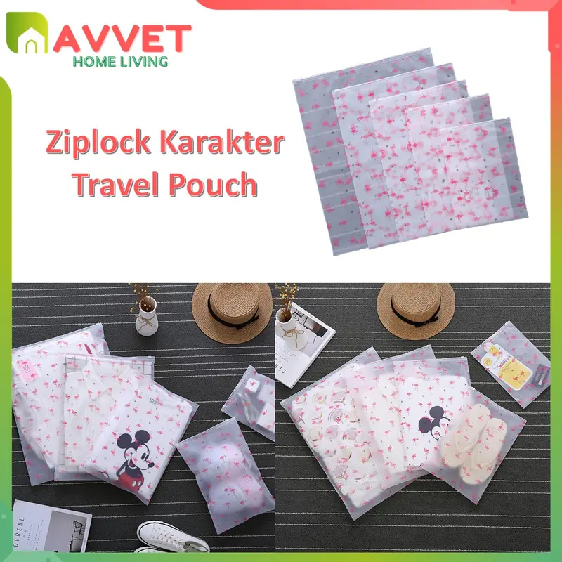 AVVET- Ziplock Karakter Travel Pouch Serbaguna Polos Zipper Motif Packaging Storage Bag Tas Penyimpanan Pakaian Zip Lock Plastik anti Air Murah Import Kantong 0