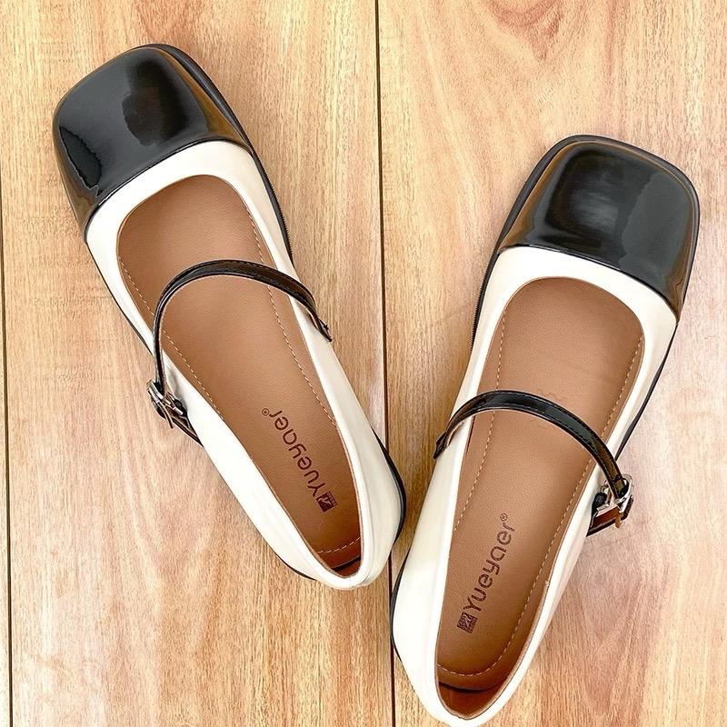 Giày lolita nữ mũi vuông bóng đế thấp quai cài Shoes 5