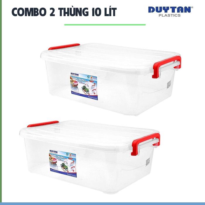 Combo 2 Thùng 10 Lít Duy Tân Đựng thực phẩm có nắp đậy an toàn, Thùng đựng đồ chơi, đồ nghề có gài 2 bên, kích thước  41,2 x 27,2 x 14,5 cm